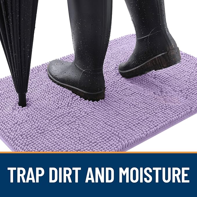 OLANLY Dog Door Mat for Muddy Paws 47x24, Absorbs Moisture and Dirt, Absorbent Non-Slip Washable Doormat, Quick Dry Chenille Mud Mat for Dogs, Entry Indoor Entryway Carpet for Inside Floor, Lavender