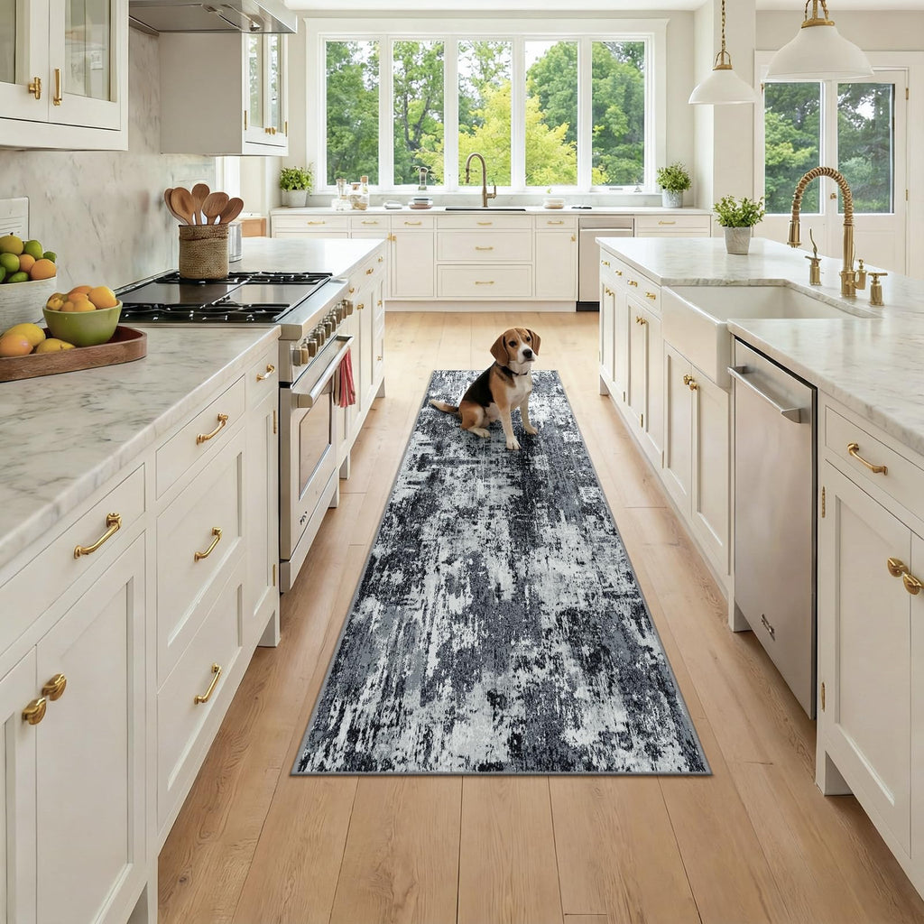 RELEANY Washable Runner 2'x7' Abstract Area Rug for Hallway Black White