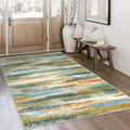 Lansny Modern Abstract 4x6 Living Room Washable Rug Non-Slip Soft Bedroom Area Rug Green Mustard Multi Thin Print Faux Wool Floor Carpet Throw Rugs for Nursery Playroom Dining Room Indoor Office
