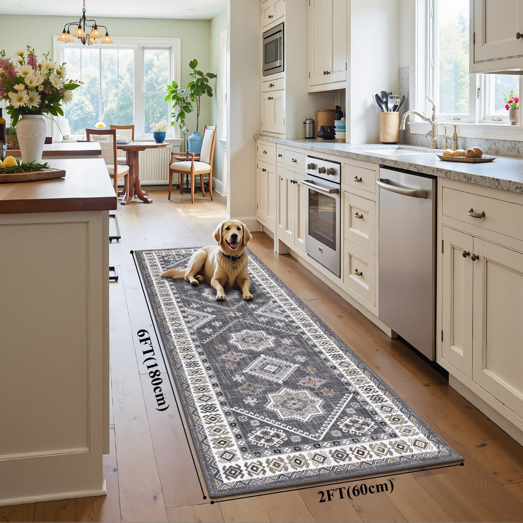 HEBE Boho Kitchen Mats for Floor 24''x72'', Non Slip Washable Runner Rug