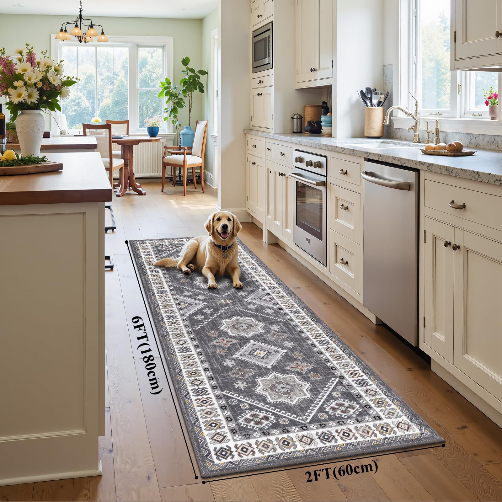 HEBE Boho Kitchen Mats for Floor 24''x72'', Non Slip Washable Runner Rug