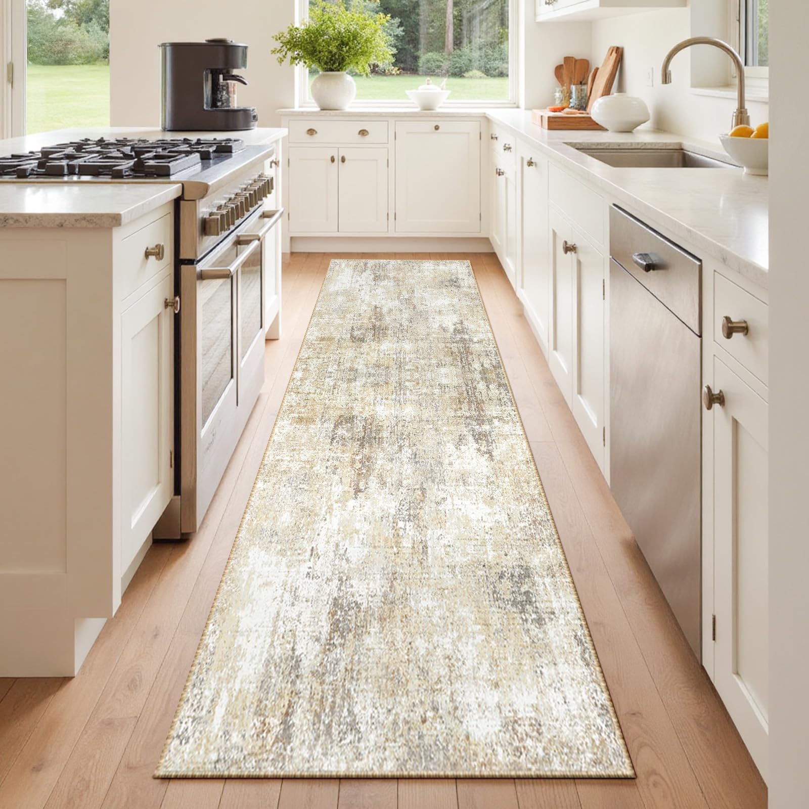 RELEANY Washable Runner 2'x6' Abstract Area Rug for Hallway Neutral Brown