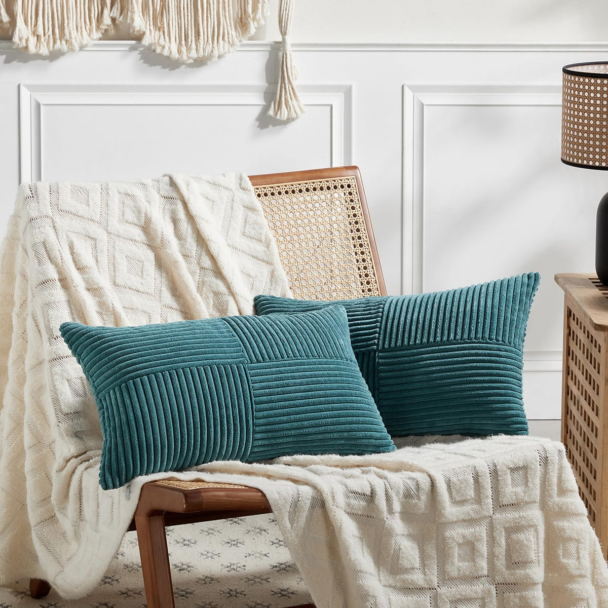 Fancy Homi 2 Packs Orange Lumbar Decorative Throw Pillow Covers 16x28 Inch for Living Room Couch Bed Sofa, Farmhouse Boho Home Decor, Soft Striped Corduroy Rectangle Accent Cushion Case 40x70 cm