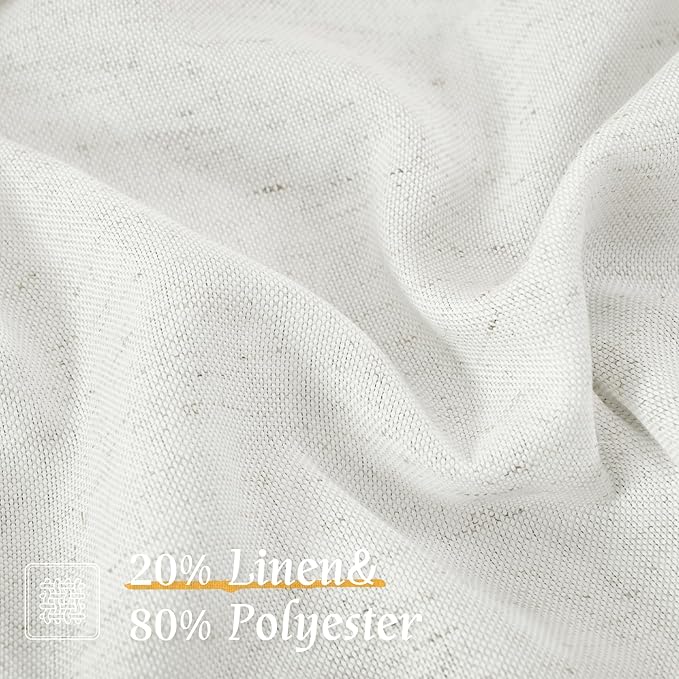 LAMIT Ivory White Linen Curtains 48 Inch Length for Bedroom, 2 Panels