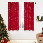 Deconovo Short Blackout Curtains, Christmas Red Curtain, Thermal Insulated Soundproof Drapes, Wave Line Dots Foil Print, 38 x 54 Inch, 2 Panels, Machine‑Washable Window Drape for Kitchen Small Window