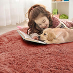 OLANLY Rust Red Round Rugs for Bedroom - Machine Washable, 2 ft Circle Area Rugs for Living Room, Soft and Fluffy Shaggy Carpet for Teen Girl and Boys, Nursery Rooms, Dorms, Home Decor Aesthetic