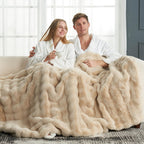 Cozy Bliss Faux Fur Throw Blanket for Couch, Fuzzy Soft Plush Thick Bubble Blanket for Sofa Bedroom Living Room, 50 * 60 Inches Beige