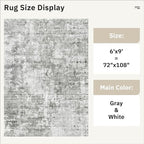 6x9 Abstract Area Rugs for Living Room 6 x 9 Washable Non Slip Low Pile Gray Rugs for Bedroom Dining Room Foldable Thin Gray White