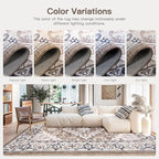 Lofus 5x7 Area Rugs for Living Room, Washable Area Rug, Rugs for Bedroom, Kitchen, Vintage Boho Carpet, Soft Non-Slip, Low Pile Large Area Rug for Office Dining Room, Floral Brown