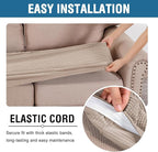 H.VERSAILTEX Super Stretch Individual Seat Cushion/Couch Slipcover Sets Thick Jacquard Textured Twill Fabric (3 Piece Sofa Covers, Sand)