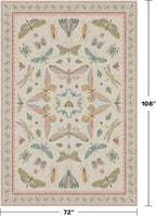 Hazo Haus Floral Pink Rugs for Bedroom Girls 6x9 - Insect Print Cute Girly Rug for Living Room, Dining Room Under Kitchen Table, Washable Low Pile Vintage Bug Art Nouveau Home Decor