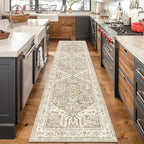 Yamaziot Washable Runner Rug, 3x10 Non-Slip Boho Vintage Hallway Rug with Rubber Backing, Low Pile Faux Wool Distressed Carpet Runner for Bedroom, Kitchen, Laundry, Entrance