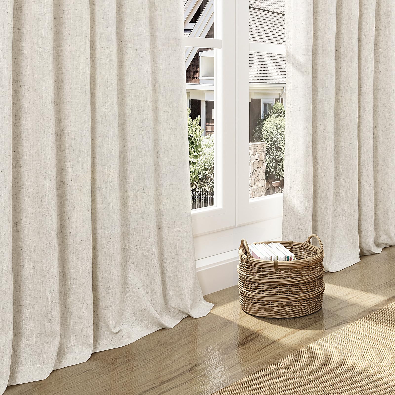 Nanspring Warm Beige Linen Curtains 72 Inch Length for Living Room Semi Sheer Light Filtering Door Drapes 2 Panels Set for Kids Bedroom Light Filtering Back Tab Rod Pocket Modern Farmhouse Decor 52x72