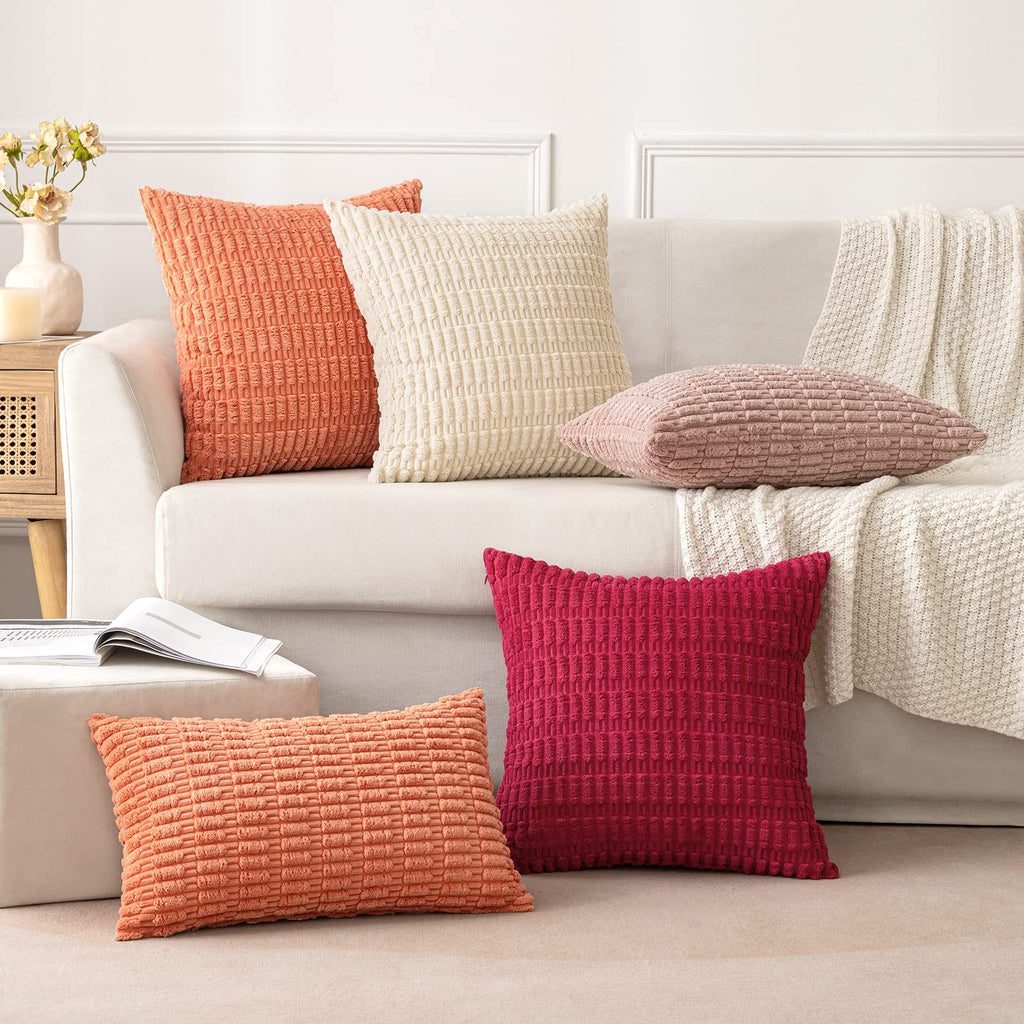 MIULEE Corduroy Decorative Throw Pillow Covers 18x18 Coral Pack of 2