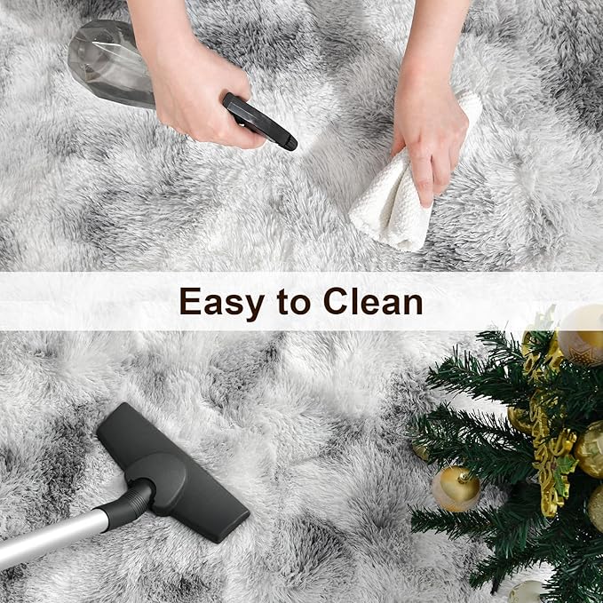 TWINNIS Super Soft Shaggy Rugs Fluffy Carpets 8x10 Feet, Indoor Modern Plush Area Rugs for Living Room Bedroom Kids Room Nursery Home Decor, Upgrade Anti-Skid Fuzzy Rug, Grey and White