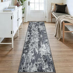Washable Area Rugs 2x9 Non-Slip Modern Abstract Soft for Living Room Entryway Bedroom Nursery, Print Pattern, Black Navy Blue Gray