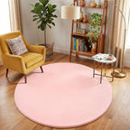 Amearea Pink Round Area Rugs 5ft Washable Circle Rugs for Bedroom Living Room, Fluffy Indoor Thickened Memory Foam Rug, Non Slip Minimalist Circular Carpet for Kids Boys Girls Dorm Nursery Room Decor