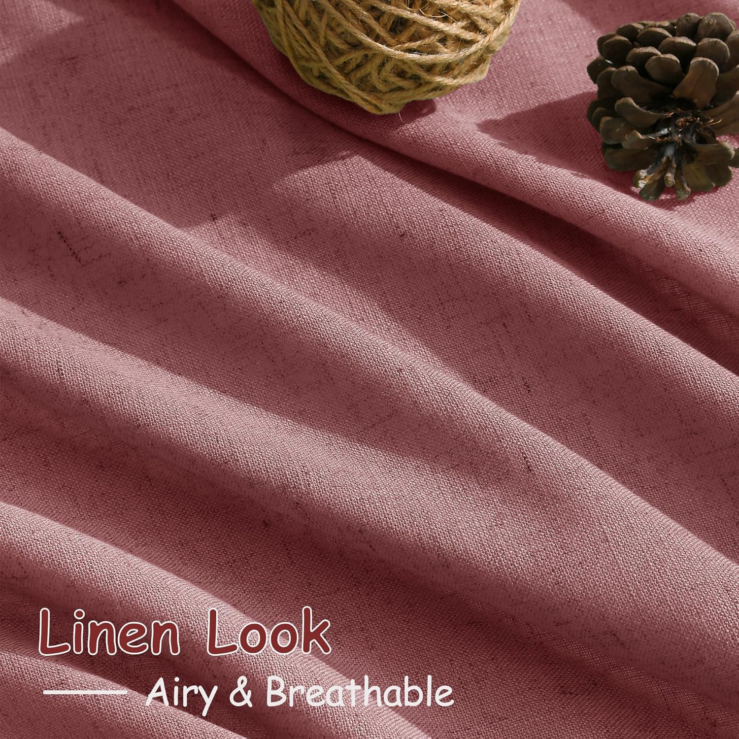 Canyon Rose Linen 144 Inch Curtains for Living Room Light Filtering Semi Sheer Curtain Back Tab Modern Farmhouse Decor Elegant Girl Drapes Floor to Ceiling High Window for Bedroom 52x144, 2 Panels