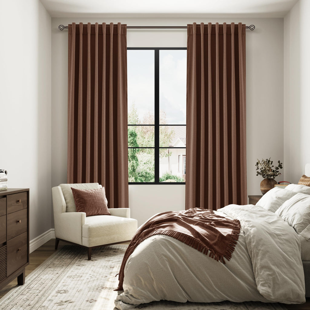Guken 100% Blackout Curtains 90 Inch Length 2 Panels Set for Living Room Bedroom Back Tab Thermal Insulated Black Out Linen Drapes Room Darkening Window Curtains 90 Inches Long,Rustic Brown
