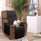 U-NICE HOME Recliner Chair Covers Reversible Quilted Water Repellent Pet Protectors with Elastic Straps (23''Recliner Small, Black/Grey)