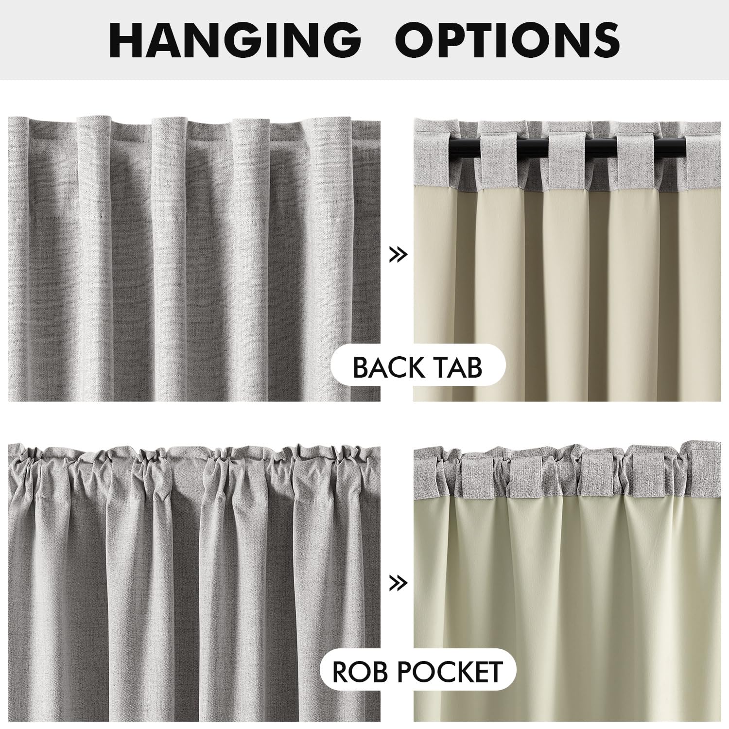 MIULEE 100% Blackout Linen Curtains 42 x 63 Inch Greyish White 2 Panels