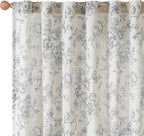 jinchan Linen Blend Curtain Floral Curtains for Living Room 96 Inch Length Grey Printed Curtain Rod Pocket Back Tab Farmhouse Peony Flower Patterned Drapes Bedroom Window Curtains Set 2 Panels