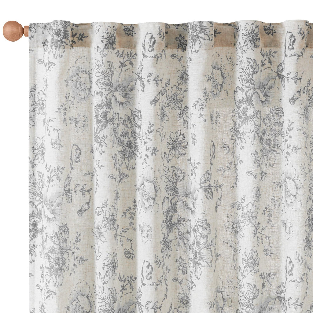 jinchan Vintage Floral Linen Curtains 54 Long for Living Room 2 Panels