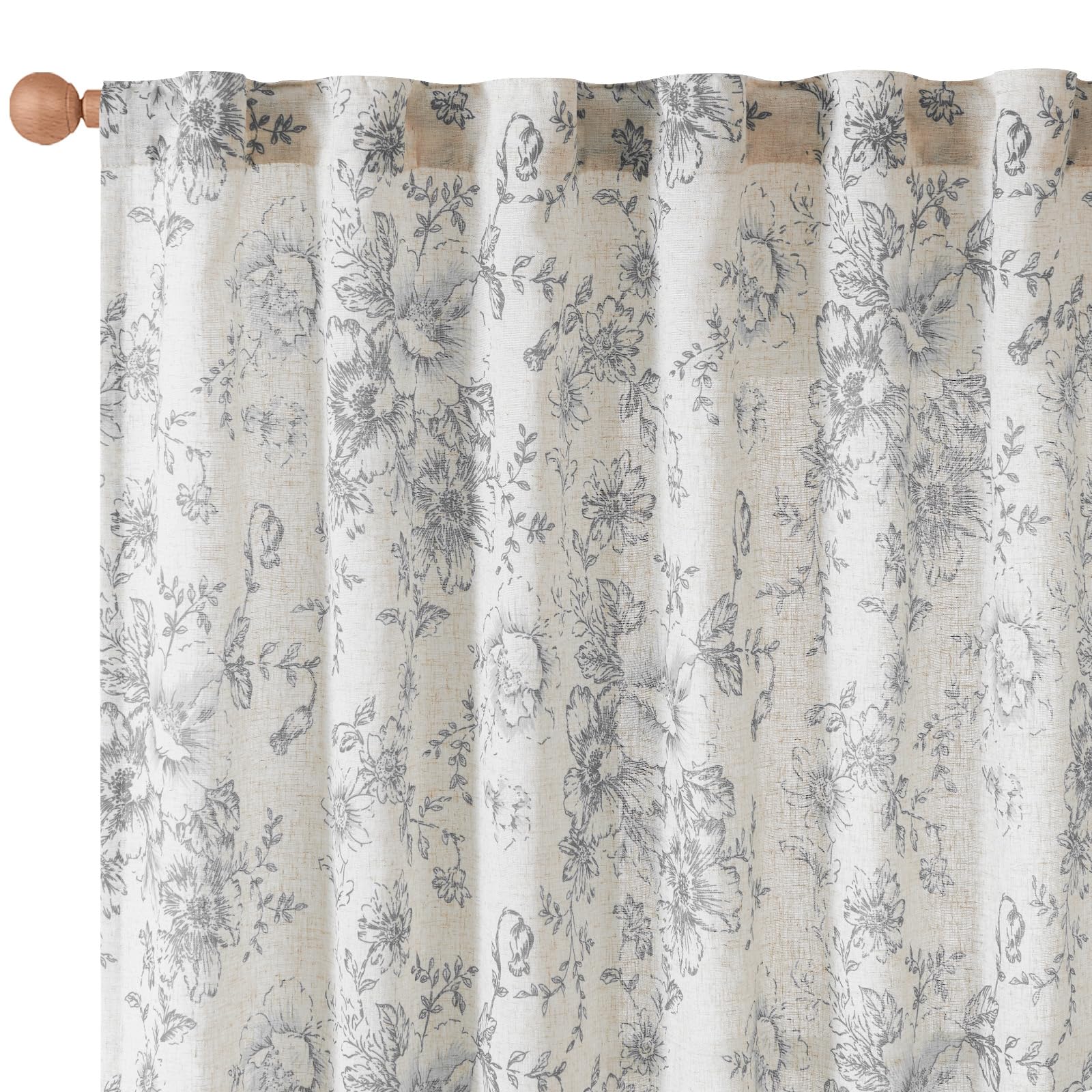 jinchan Vintage Floral Linen Curtains 54 Long for Living Room 2 Panels