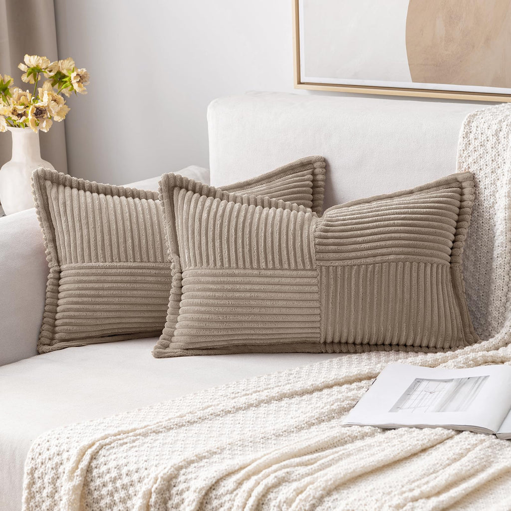 MIULEE Decorative Lumbar Throw Pillow Covers 12x20 Inch Light Brown 2 Pack