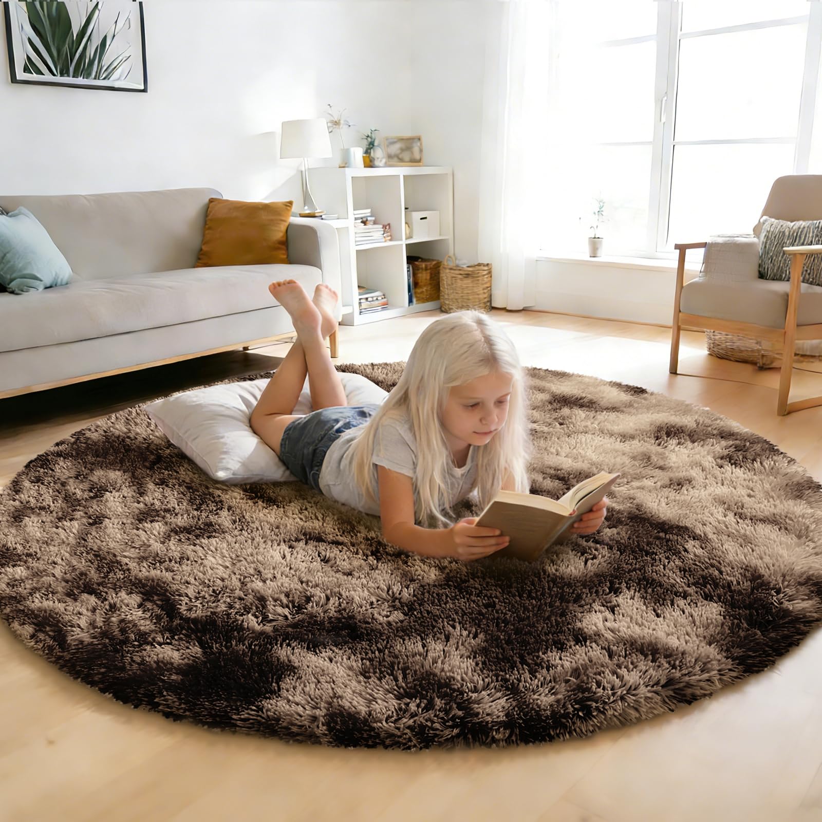 Fluffy Round Rug,Small Area Rugs,Shaggy Rugs 6'X6' for Living Room