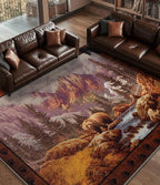 YIHOUSE Rustic Cabin Area Rug for Bedroom 5x7,Machine Washable Woodland Bear Rug,Non-Slip Low Pile Print Pattern Mountain Rug for Living Room