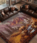 YIHOUSE Rustic Cabin Area Rug for Bedroom 4x6,Machine Washable Forest Bear Rug,Non-Slip Low Pile Print Pattern Mountain Rug for Living Room