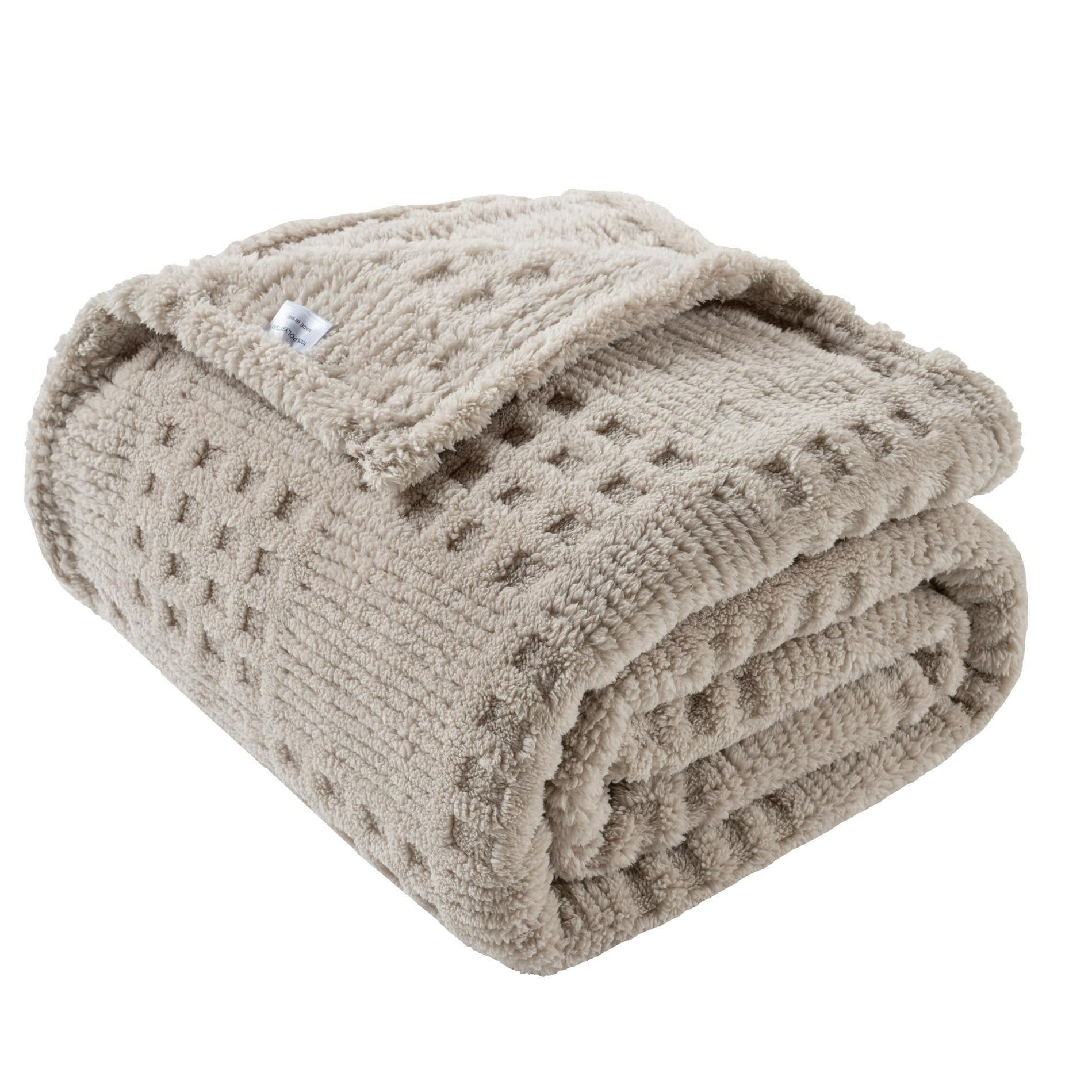 60x80 Inch Waffle Brown Twin Blanket -Fluffy Fleece, Neutral Tan Color, Cute & Aesthetic, Perfect for Sofa, Couch, Chair, Bed, Living Room & Bedroom, All-Season Use, Plush & Cozy Decorative Blanket