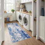 Washable Area Rugs 3x6 Non-Slip Modern Abstract Soft for Living Room Entryway Bedroom Nursery, Print Pattern, Blue Grey Navy Gray