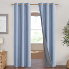 NICETOWN Stone Blue Vintage Linen 100% Blackout Curtains for Living Room, Thermal Insulated Curtains 84" Long, Noise Reducing Window Treatment Drapes for Hall Room, 42" Wide Per Panel, Set of 2