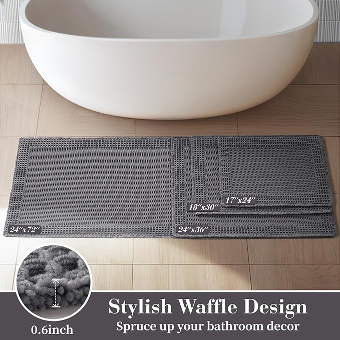 RESARE Waffle Bath Mat 18"x30" Dark Grey24