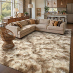 6x9 Ft Large Shag Rugs for Living Room Decor, Tie-Dyed Ultra Soft Fluffy Furry Area Rugs for Bedroom Indoor Floor, Aesthetic Carpet for Kids Home (Khaki)