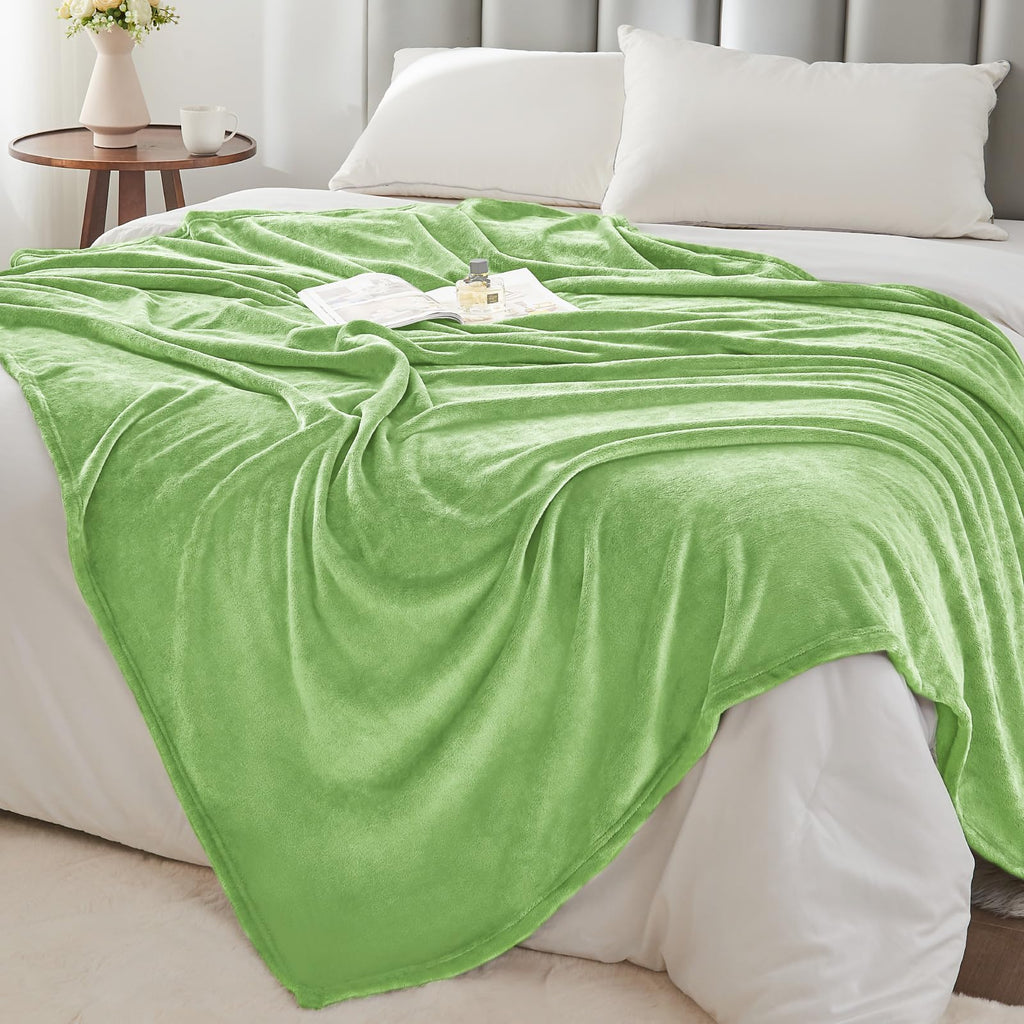 BEDELITE Fleece Blanket Soft Plush Queen Bed Blanket Grass Green 90"x90"