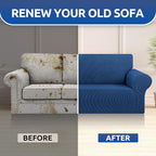 KEKUOU Stretch Couch Covers for Sofa, 3 Cushion Couch Slipcover,Classic Blue