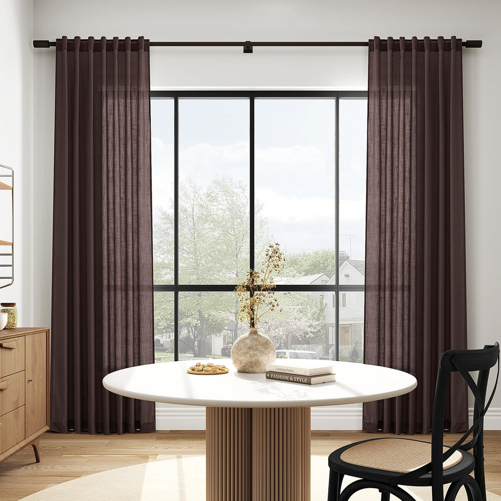 Nanspring Linen Curtains 84 Inch Long, Coffee Brown, 2 Panels 52x84