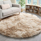 ONASAR Tie-Dye Beige Round Area Rug 4ft, Soft Bedroom Circle Rugs Floor Mats for Kids Girls Teen Room, Kawaii Fluffy Plush Shaggy Carpet for Baby Nursery Living Room Playroom Home Decor