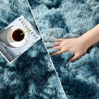 Deerhoo Large Shag Area Rugs 6 x 9, Tie-Dyed Plush Fuzzy Rugs for Living Room, Ultra Soft Fluffy Furry Rug for Bedroom, Indoor Carpet Nursery Rugs for Kids Room Home Decor, Peacock Blue