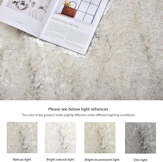 ORINOVA White and Grey Ultra Soft Faux Fur Shaggy Runner Rug 2x6 for Nursery Teen Room Dormitory Living Room Washable Furry Area Rug Décor