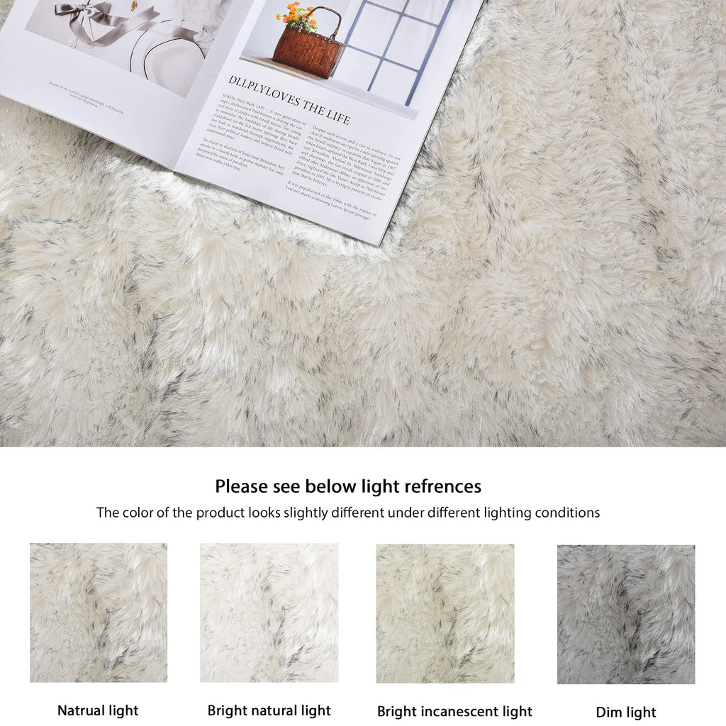 ORINOVA White and Grey Round Rugs 6ft Circle Furry Rug for Living Room Washable Shag Faux Sheepskin Fluffy Fur Rugs for Bedroom Nursery Rug
