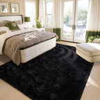 Amearea Premium Soft Fluffy Area Rug Modern Shag Carpet, 3x5 Feet, Fuzzy Shaggy Rugs for Bedroom Living Room Teen Apartment Decor, Comfortable Indoor Furry Dorm Carpets, Black