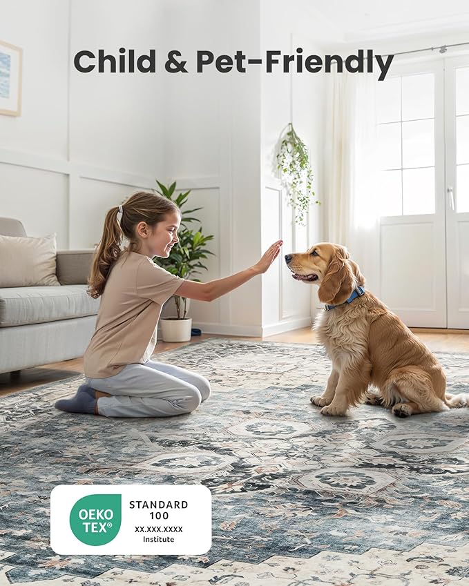 AMADA HOMEFURNISHING 2x3 Washable Area Rug, Low-Profile Entryway Rug with Non-Slip Backing & Durable Edge Binding, Vintage Rug Pattern, Small Rugs for Entryway, Kitchen & Living Room
