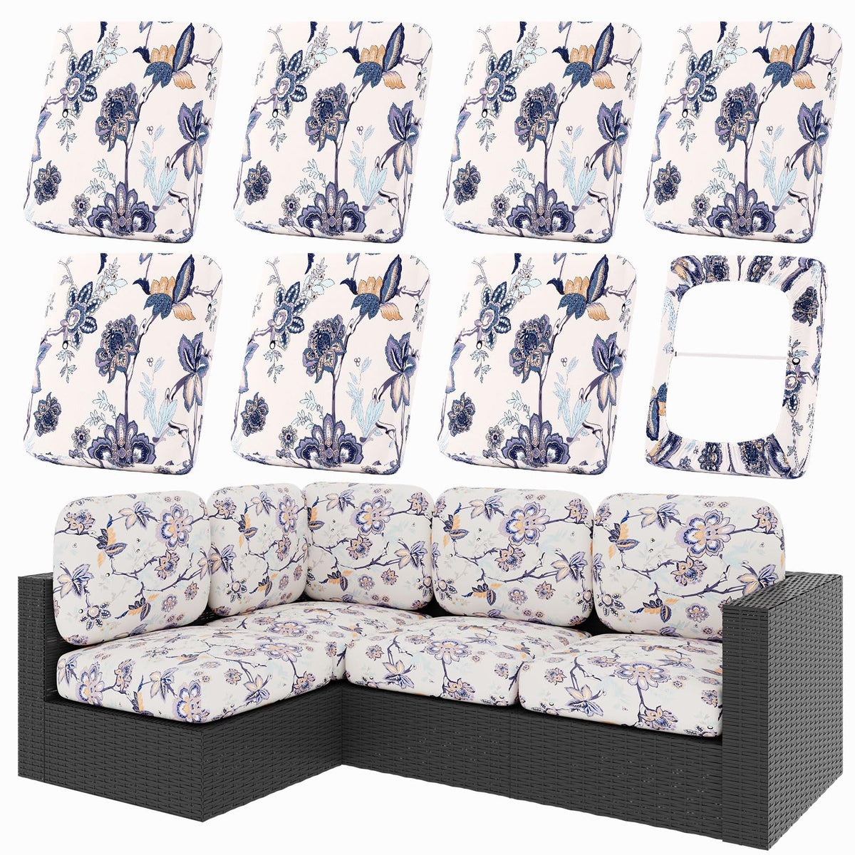 hyha 12Pcs Patio Cushion Covers, Stretch Outdoor Couch Cushion Covers