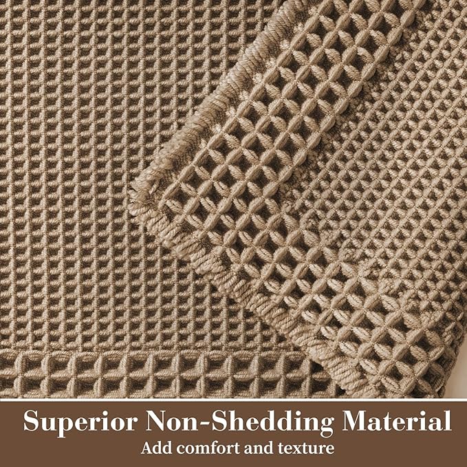 RESARE Waffle Bath Mat for Bathroom, Super Absorbent Bathroom Rugs Non Slip Machine Washable, Ultra Soft Quick Dry Boho Bath Rugs with Tassels for Floor, Upgraded Bordered Design, 18"x30" Brown
