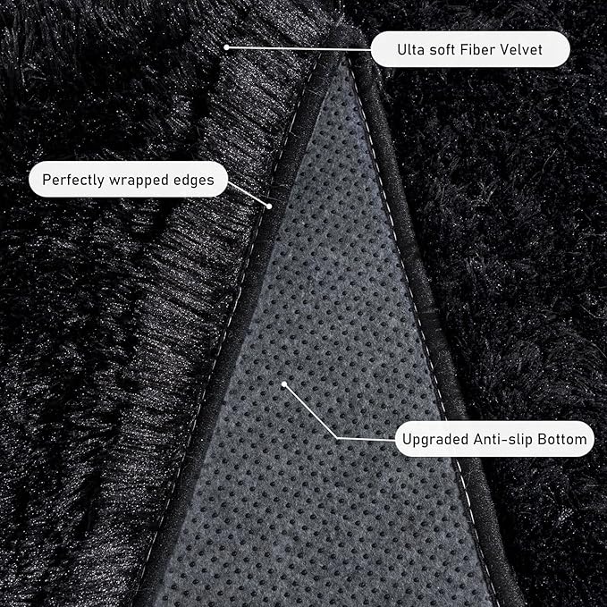 Black Rugs for Living Room 10x14, Soft Shaggy Modern Shag Area Rug for Bedroom, Upgrade Non-Slip Plush Fluffy Carpet for Kids Boys Girls Room Home Decor Aesthetic