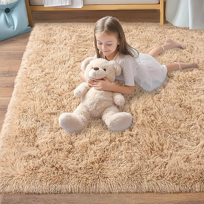 Pionblank Super Fluffy Area Rug for Living Room 5x7 Feet, Modern Indoor Shaggy Carpet, Soft Plush Non Slip Rugs for Bedroom Kids Room Cloakroom Home Decor, Camel